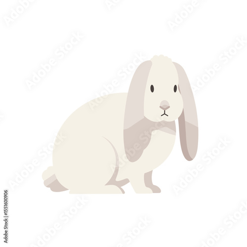 Adorable Cartoon Illustration of a Sitting Lop-Eared Rabbit.