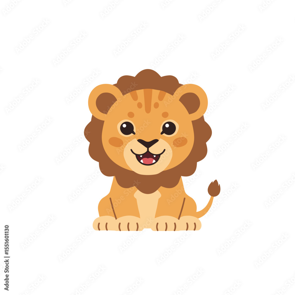 Obraz premium Adorable Cartoon Lion Cub with Rosy Cheeks and a Playful Grin.