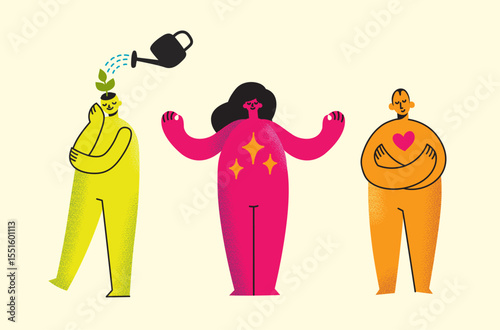 Take care of your body, take care of your health and mind. Increase awareness of mental health. Mental Health Awareness Month. Control, Prevention campaign and protection.