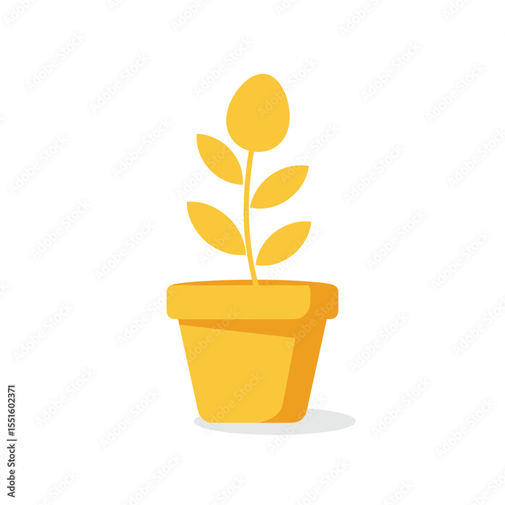 Obraz premium Simple Yellow Plant Growing in a Decorative Flower Pot.