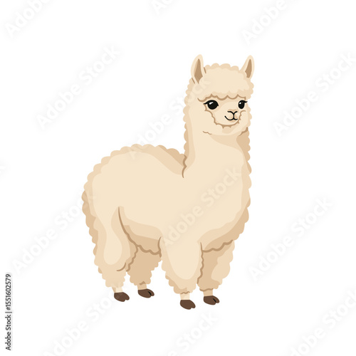 Adorable Cartoon Alpaca with Soft Creamy Fur Standing Proudly.