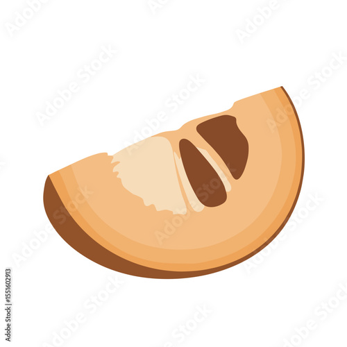 A single slice of Quince fruit with detailed brown seed pockets.