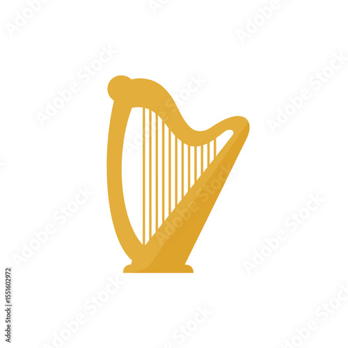 Golden Harp Illustration: Simple Flat Design Musical Instrument.