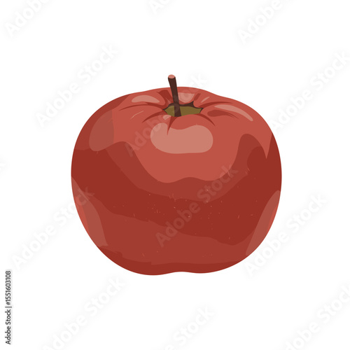 Single Red Apple Illustration Detailed Rendering Vibrant Hues.