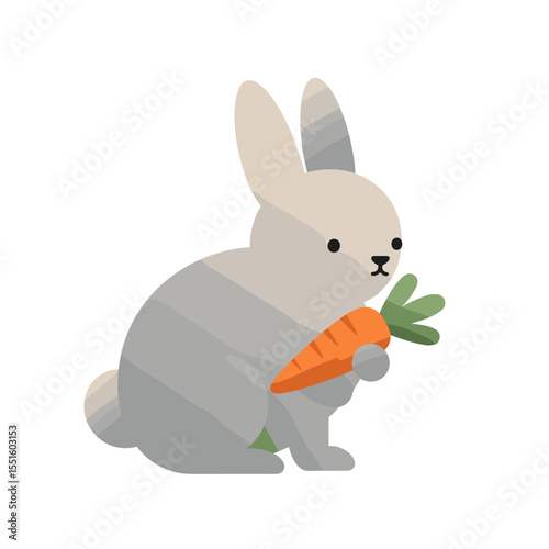 Adorable Cartoon Rabbit Holding a Fresh Orange Carrot Ready to Eat.