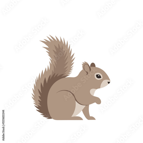 Stylized Squirrel with Bushy Tail and Neutral Tones Facing Right.