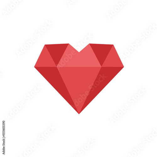 Geometric Red Heart Shaped Gemstone Design.