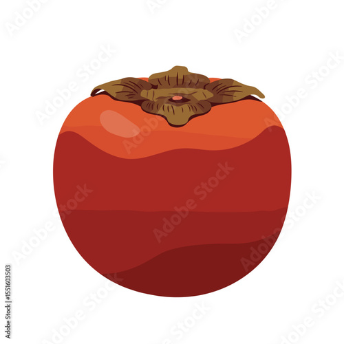Stylized Persimmon Illustration with Sepals and Smooth Gradient Skin.