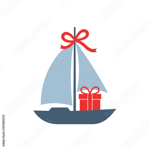 Festive Sailboat with Gift: A Nautical Holiday Celebration Icon.