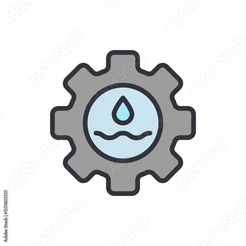 Water Management System Represented By Cogwheel And Droplet Element