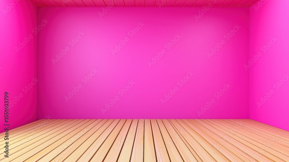 Empty pink room with wooden floor and wooden table in a pastel kitchen setting Empty pink room with wooden floor and wooden table in a pastel kitchen setting