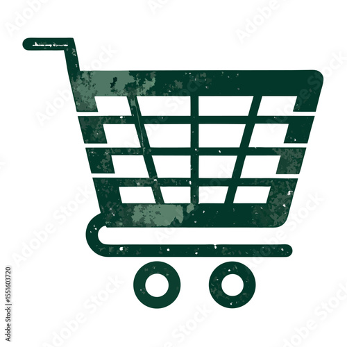 Grunge Silhouette Vector of Shopping Cart Icon with Distressed Texture on White Background
