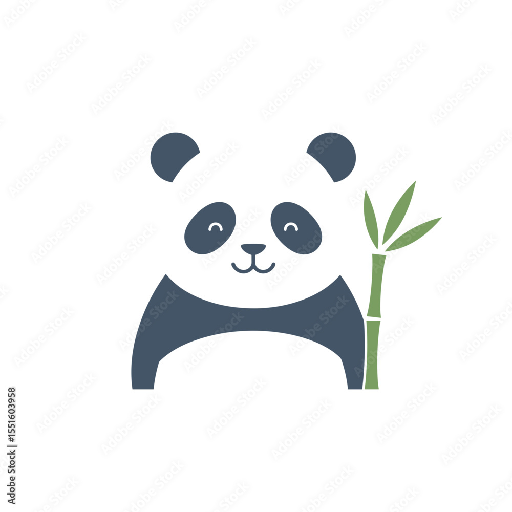 Fototapeta premium Cute Panda with Bamboo Simple and Friendly Design.