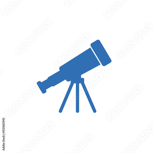 Simple Blue Telescope Icon on White Background.