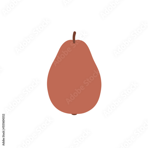 Stylized terracotta pear with a short brown stem isolated illustration.