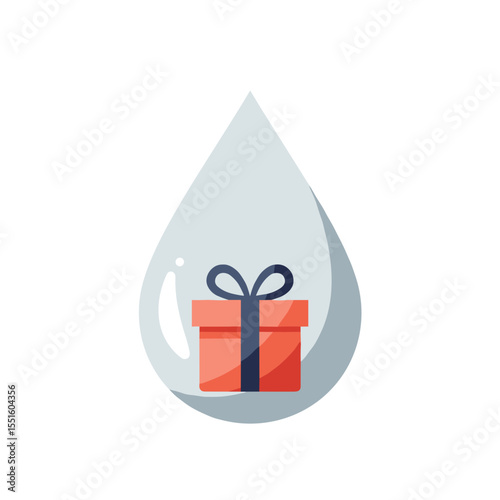 Gift Box Symbolized Inside a Water Drop Representing Giving.
