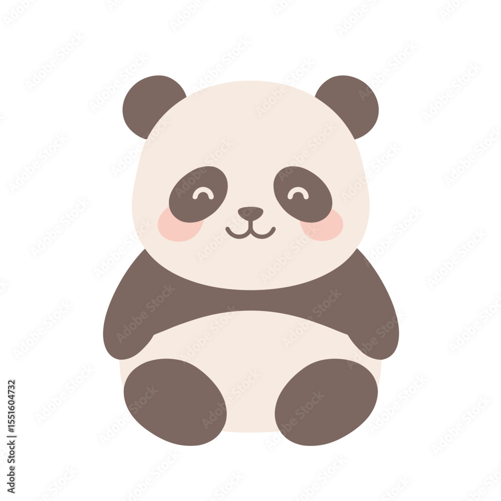 Fototapeta premium Adorable Cartoon Panda Bear Sitting Smiling Blush Cheeks.