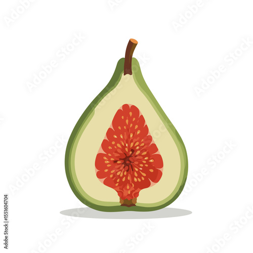 Halved Green Fig with Vivid Red Interior Detail.