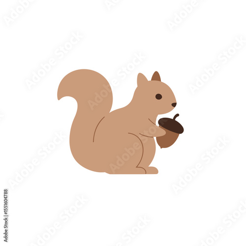 Adorable Cartoon Squirrel Holding an Acorn.