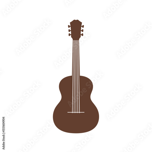 Brown Acoustic Guitar Silhouette with Detailed Strings and Headstock Design.