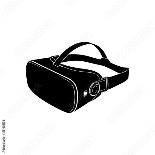 Virtual reality headset in minimalist black design on transparent background  