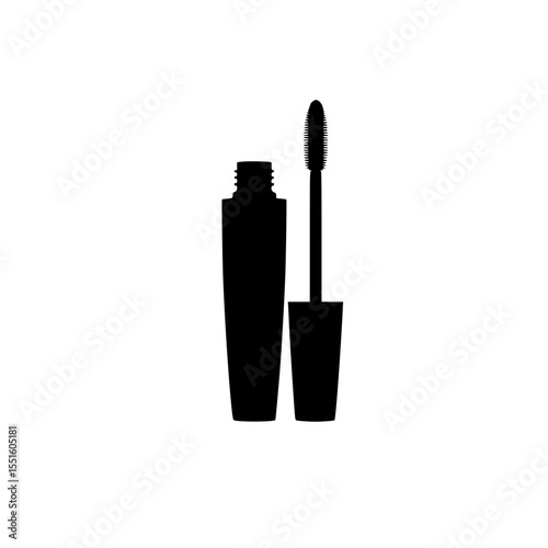 Mascara tube with applicator brush in black silhouette design  