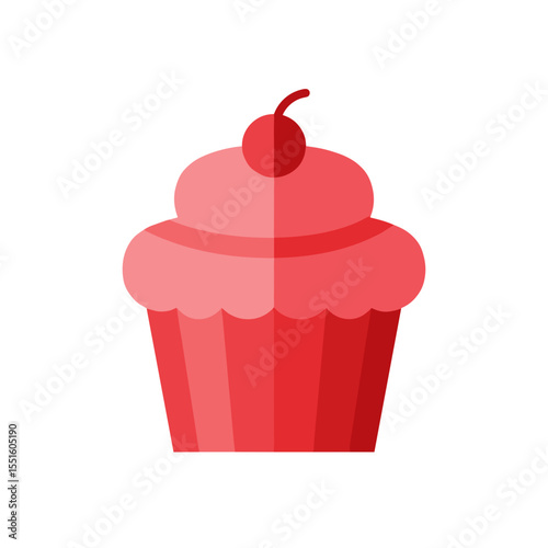 Simple Flat Design of a Delicious Red Cupcake with Cherry.