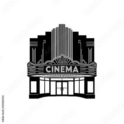Vintage cinema building facade with art deco design  