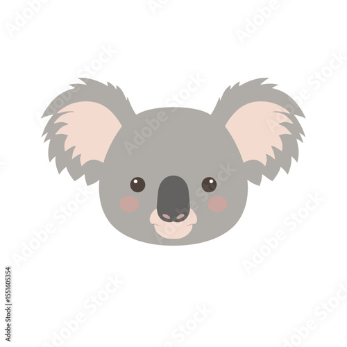 Cute Koala Face with Pink Cheeks and Large Ears Illustration.