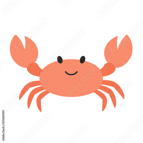 Cheerful Coral Crab with Raised Claws and Smiling Face.