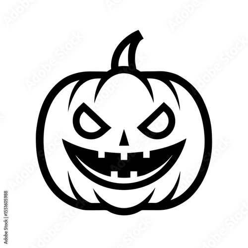 Black And White Line Art Of A Halloween Pumpkin Face Design Vector Illustration