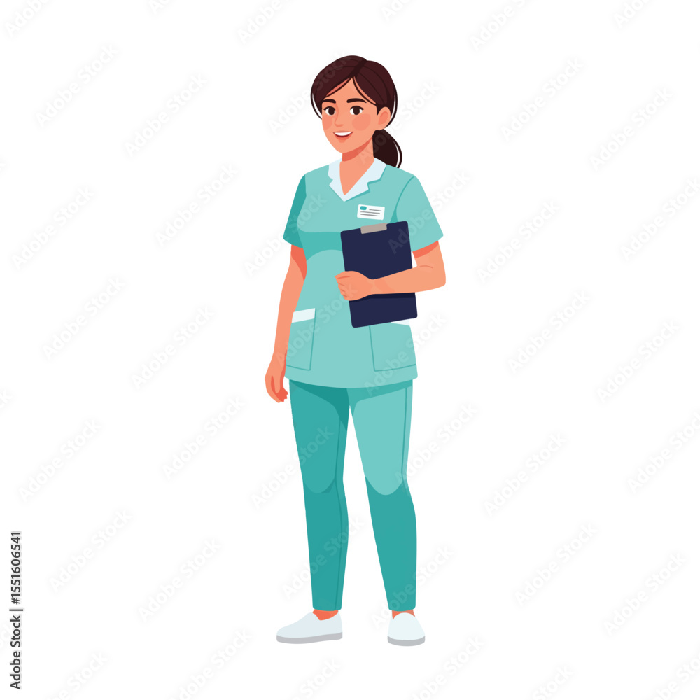 Fototapeta premium Professional Healthcare Worker: A medical professional, showcasing confidence, stands poised, holding a clipboard in a clean and brightly lit setting.