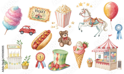 Watercolor Carnival Clipart  Fun Fair and Amusement Park Collection