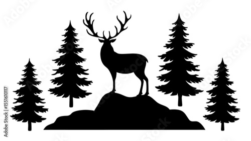 Majestic Wilderness Silhouette Stag at Dusk in Pine Forest