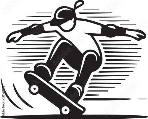 Jump skateboarding man drawing design vector and illustration