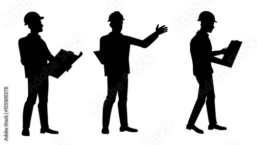 Set of engineer silhouette vector on white background