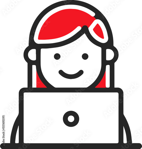 Female character using laptop icon vector