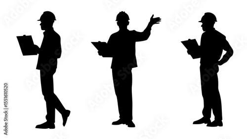 Set of engineer silhouette vector on white background