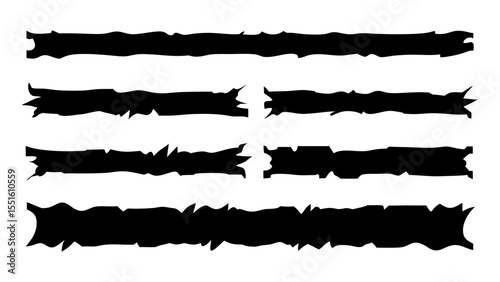 Grunge Ink Brush Strokes Torn Banner Silhouettes Collection