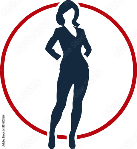 Female silhouette pose icon in circular red border
