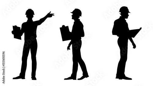 Set of engineer silhouette vector on white background
