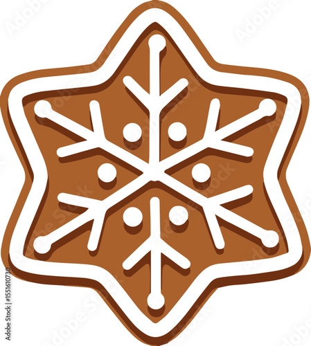 Snowflake shaped gingerbread cookie icon vector