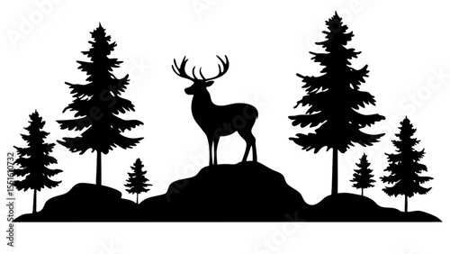 Majestic Wilderness Silhouette Stag at Dusk in Pine Forest