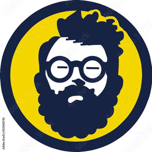 Male face icon vector with round glasses and beard