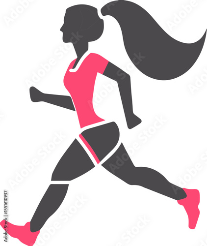 Woman running icon vector in pink sportswear
