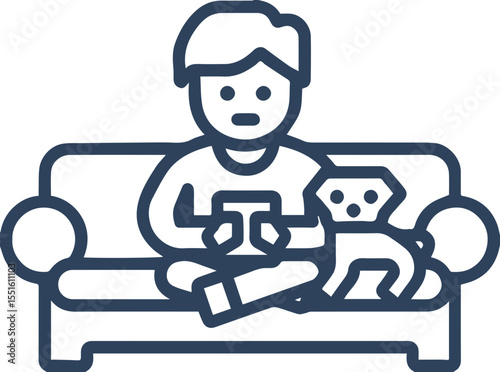 Child and dog sitting on sofa icon vector illustration