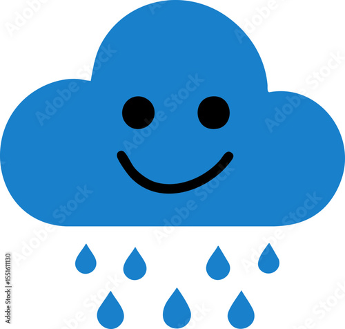 Smiling blue cloud and raindrop icon vector illustration