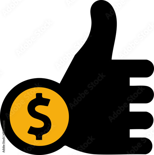 Black thumb and yellow dollar icon vector illustration