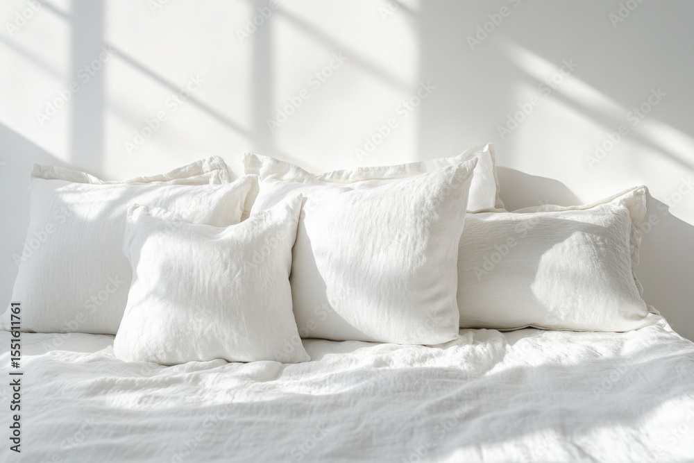 custom made wallpaper toronto digitalSoft white pillows arranged neatly on a sunlit bed in a minimalist bedroom