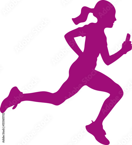 Running woman icon vector in purple sportswear